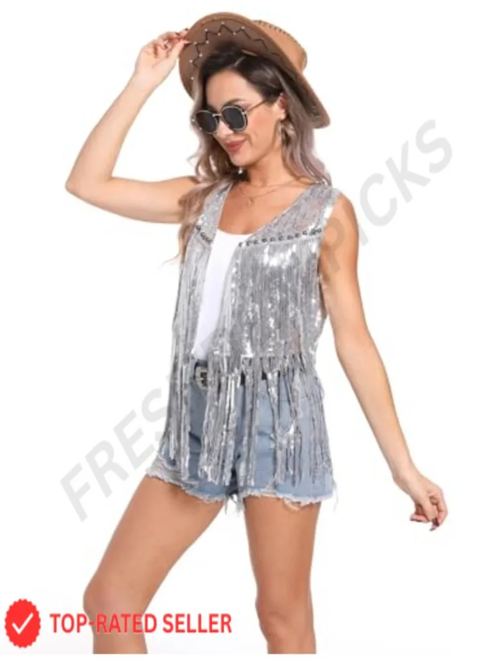 Sequin Fringe Vest Jacket Women Sparkly Glitter Tassel Cardigan Sleeveless